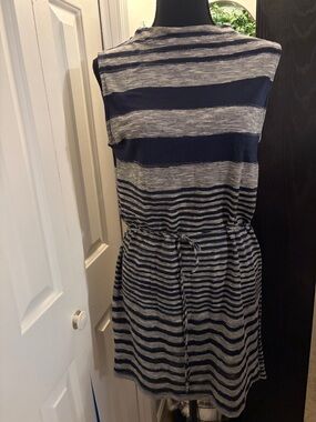 Anthropologie Dolan Navy and Gray Striped Tie-Waist Mini Dress